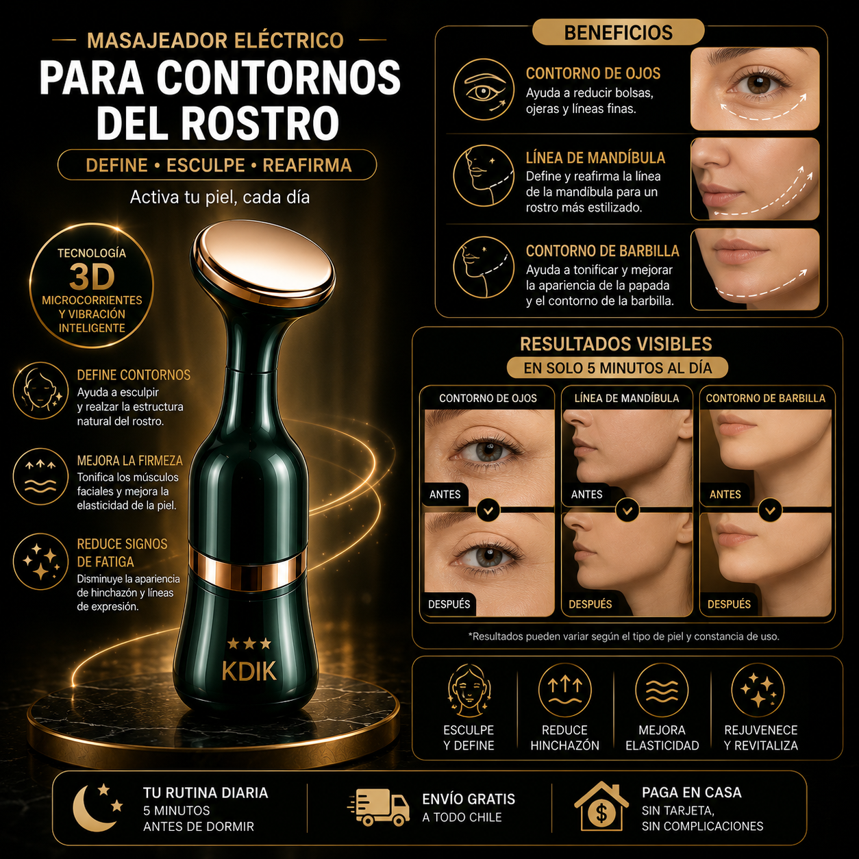 Piel firme y luminosa masajeador eléctrico facial Aminel