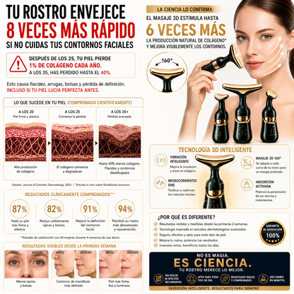 Resultado piel rejuvenecida masajeador facial 3 en 1 Aminel