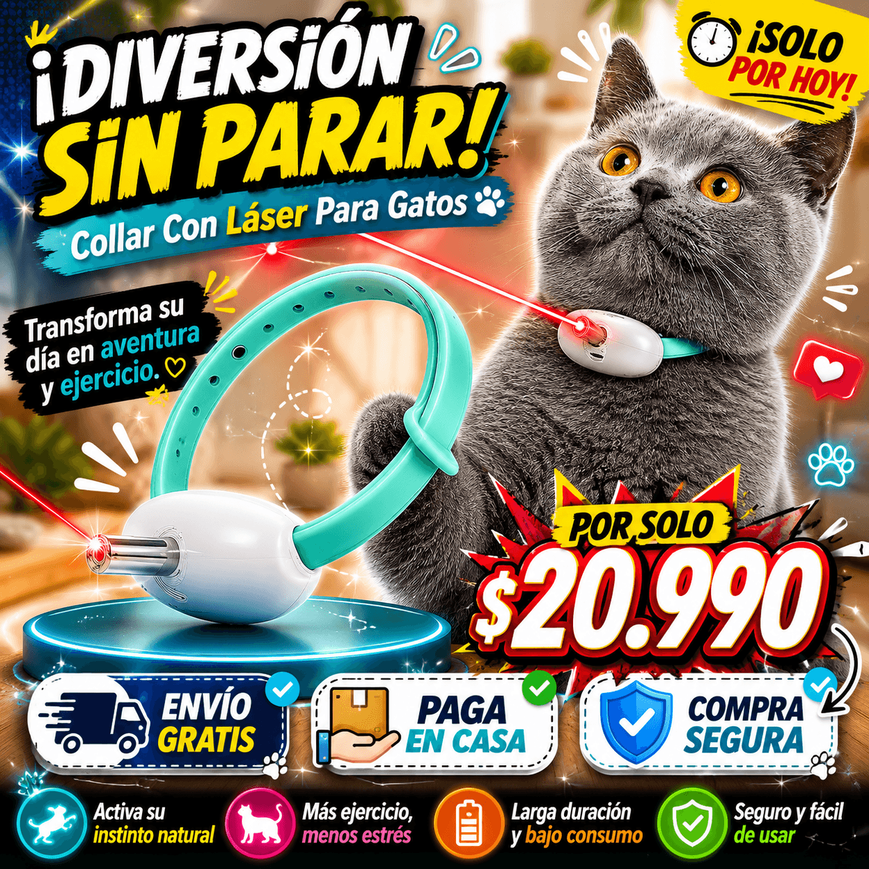 Collar Láser Interactivo para Gatos – Juego Automático 360° Recargable