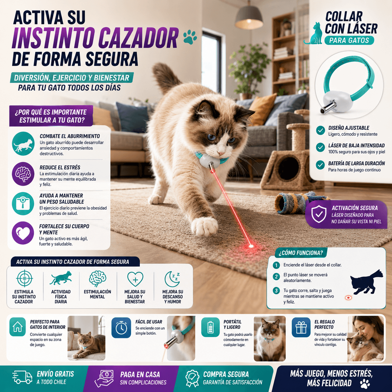 Collar Láser Interactivo para Gatos – Juego Automático 360° Recargable