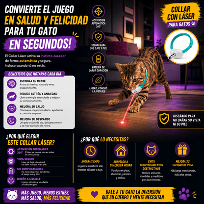 Collar Láser Interactivo para Gatos – Juego Automático 360° Recargable