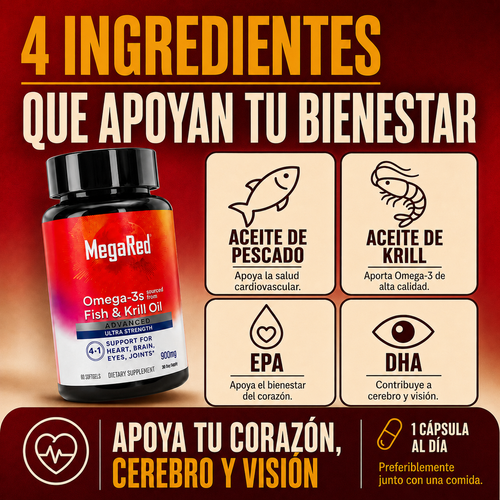 MegaRed Omega-3 Fish & Krill Oil Advanced Ultra Strength 900 mg — 60 cápsulas